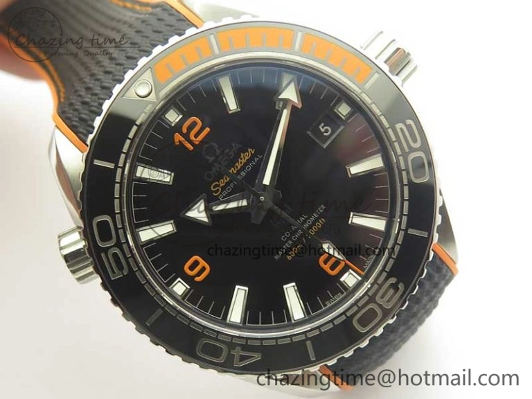 Planet Ocean 43.5mm SS VSF 1:1 Best Edition Black Orange Bezel Black Dial on Black Nylon Strap A8900 Super Clone Cozy 8002