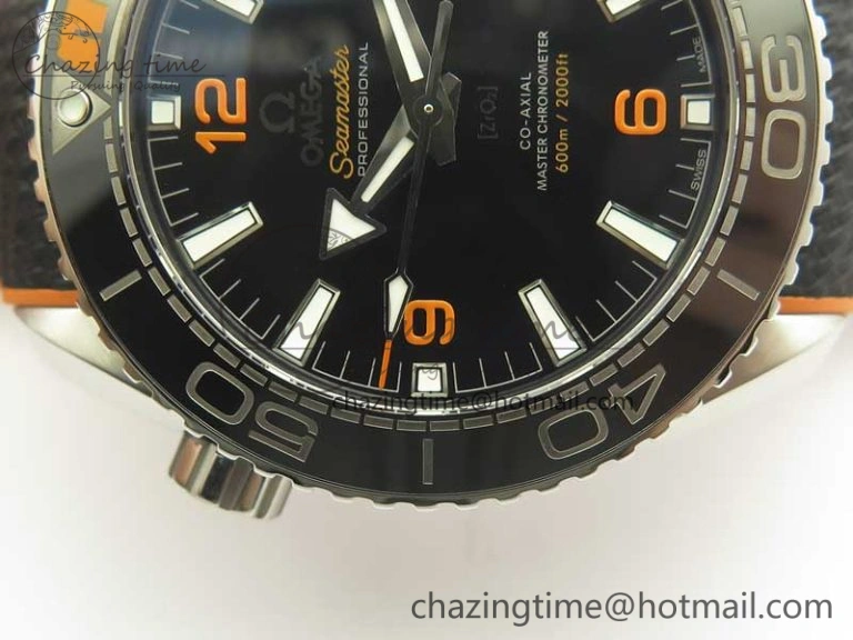 Planet Ocean 43.5mm SS VSF 1:1 Best Edition Black Orange Bezel Black Dial on Black Nylon Strap A8900 Super Clone Cozy 8002