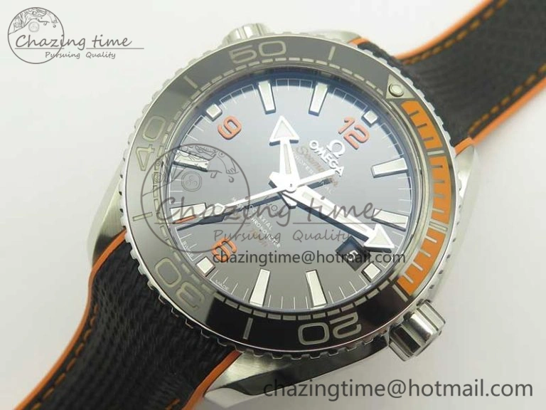Planet Ocean 43.5mm SS VSF 1:1 Best Edition Black Orange Bezel Black Dial on Black Nylon Strap A8900 Super Clone Cozy 8002