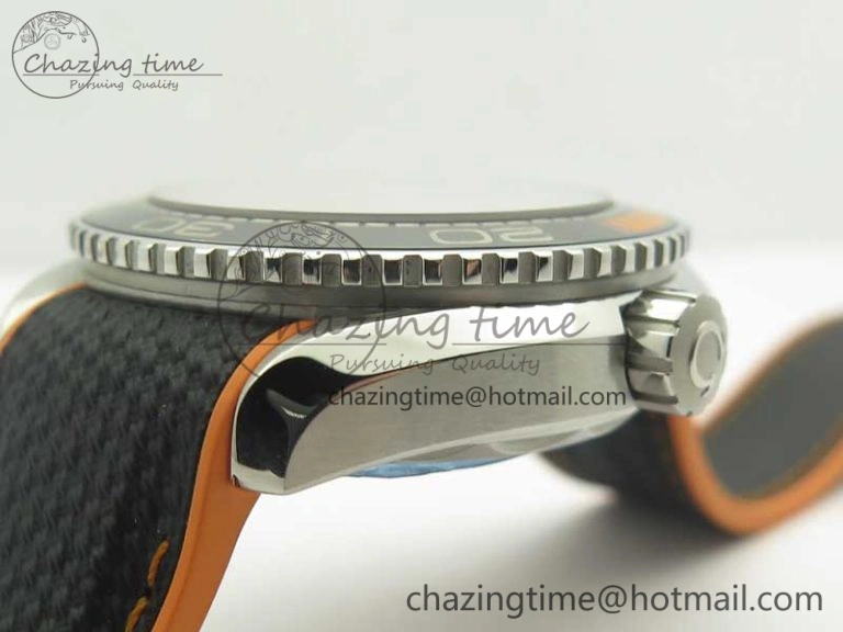 Planet Ocean 43.5mm SS VSF 1:1 Best Edition Black Orange Bezel Black Dial on Black Nylon Strap A8900 Super Clone Cozy 8002