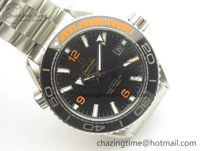 Planet Ocean 43.5mm SS VSF 1:1 Best Edition Black Orange Bezel Black Dial on SS Bracelet A8900 Super Clone BestValue 8003