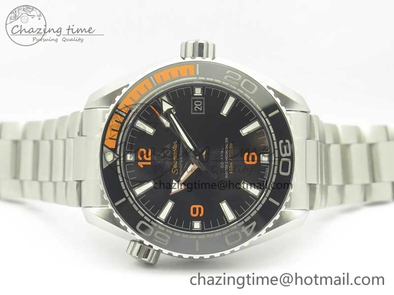 Planet Ocean 43.5mm SS VSF 1:1 Best Edition Black Orange Bezel Black Dial on SS Bracelet A8900 Super Clone BestValue 8003