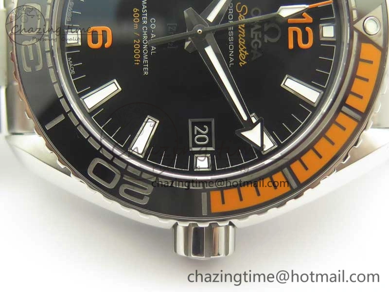 Planet Ocean 43.5mm SS VSF 1:1 Best Edition Black Orange Bezel Black Dial on SS Bracelet A8900 Super Clone BestValue 8003