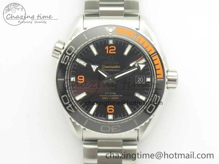 Planet Ocean 43.5mm SS VSF 1:1 Best Edition Black Orange Bezel Black Dial on SS Bracelet A8900 Super Clone BestValue 8003