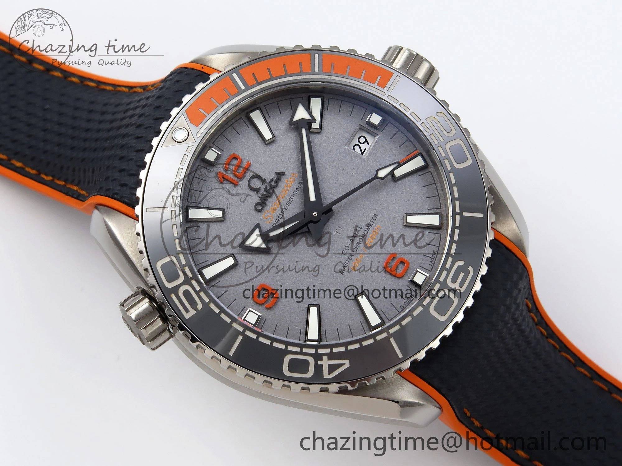 Planet Ocean 43.5mm SS VSF 1:1 Best Edition Black Orange Bezel Gray Dial on Nylon Strap A8900 Super Clone V Elegant 7730