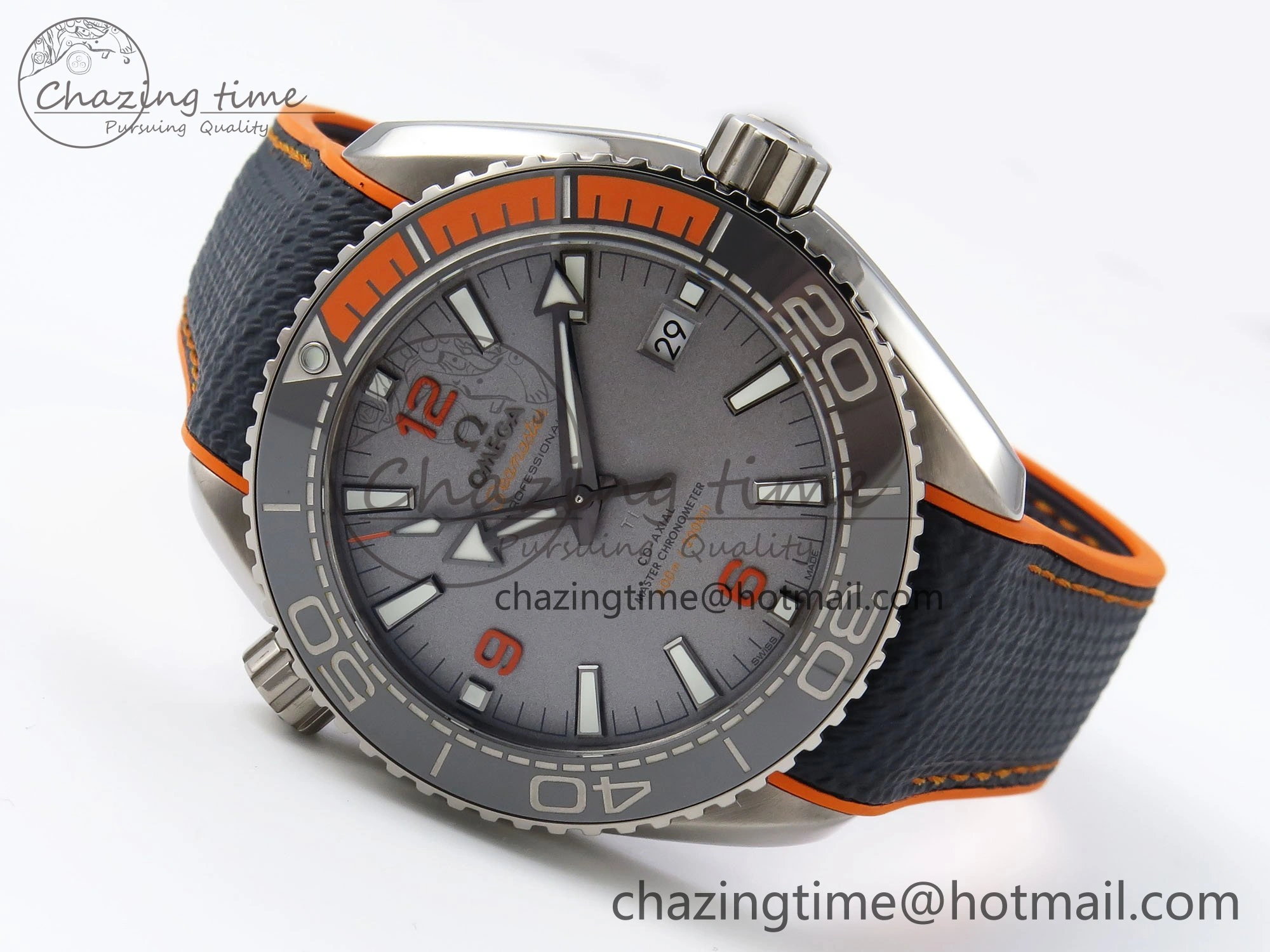 Planet Ocean 43.5mm SS VSF 1:1 Best Edition Black Orange Bezel Gray Dial on Nylon Strap A8900 Super Clone V Elegant 7730
