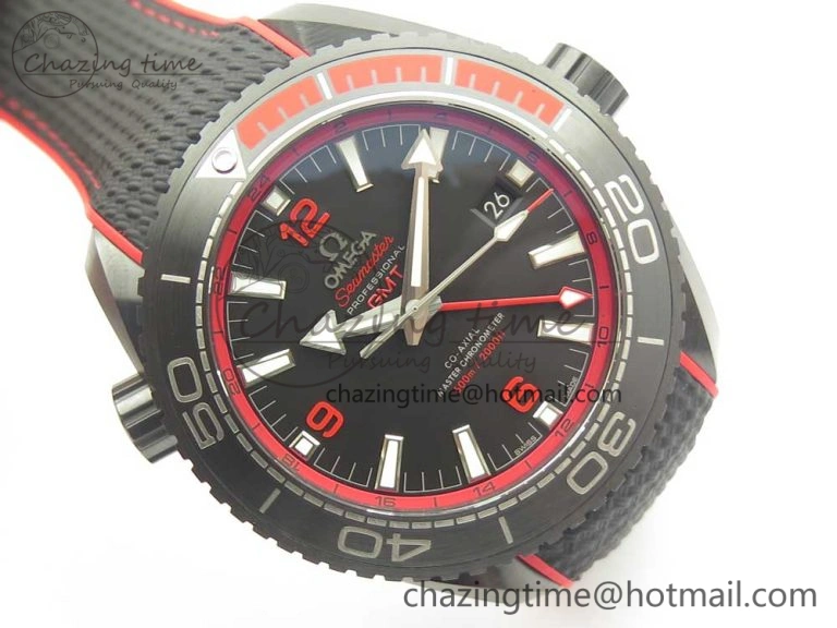 Planet Ocean 45.5mm Deep Black red Real Ceramic VSF 1:1 Best Edition on Black Nylon Strap A8906 Super Clone FlexibleFit 7986
