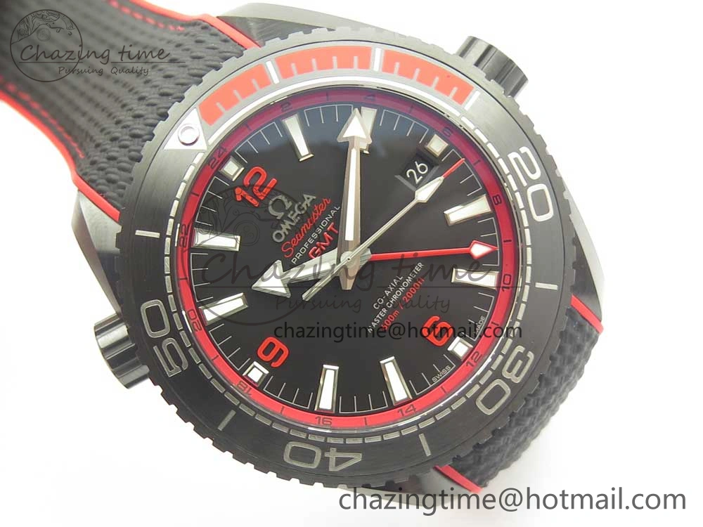 Planet Ocean 45.5mm Deep Black red Real Ceramic VSF 1:1 Best Edition on Black Nylon Strap A8906 Super Clone FlexibleFit 7986