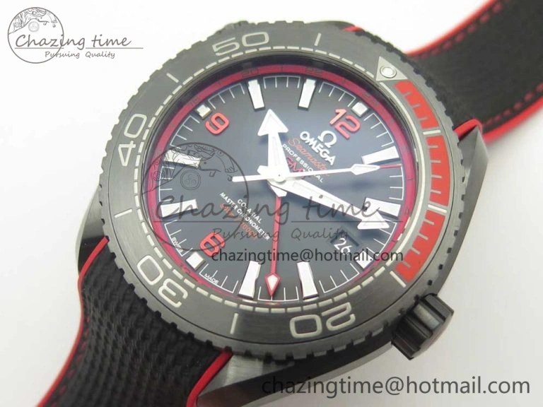 Planet Ocean 45.5mm Deep Black red Real Ceramic VSF 1:1 Best Edition on Black Nylon Strap A8906 Super Clone FlexibleFit 7986