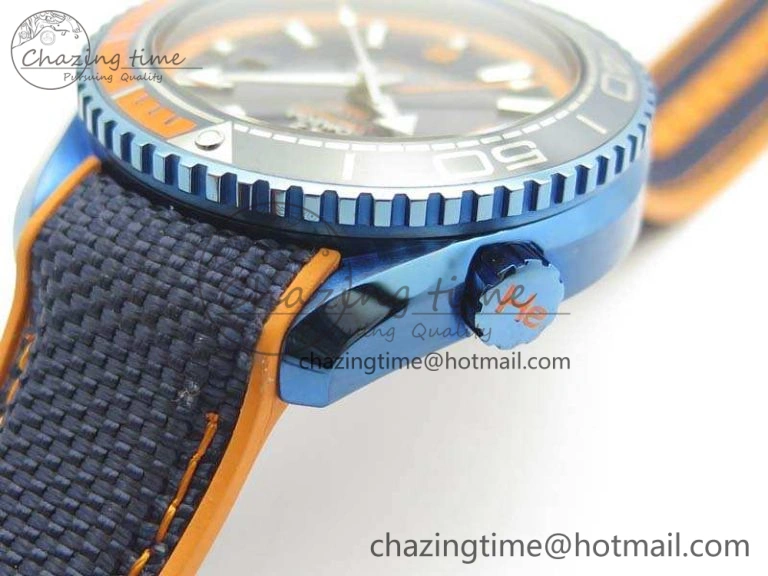 FreshLook Planet Ocean 45mm GMT Blue DLC Black OMF Best Edition Blue Dial On Blue Gummy Strap A 8123