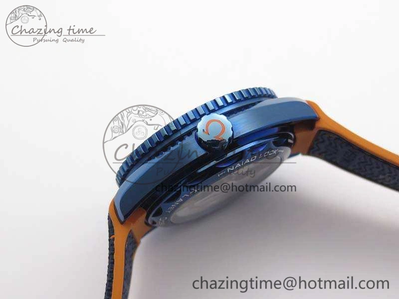 FreshLook Planet Ocean 45mm GMT Blue DLC Black OMF Best Edition Blue Dial On Blue Gummy Strap A 8123