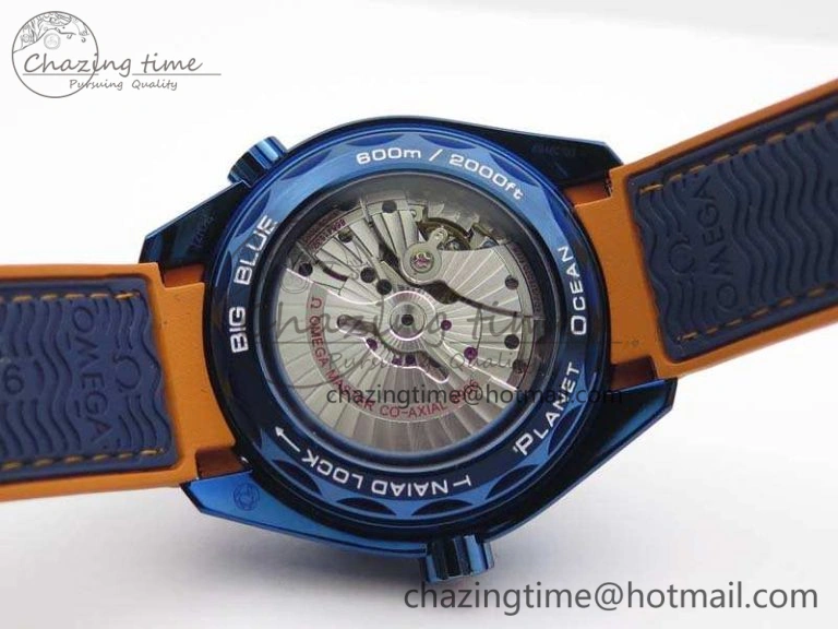 FreshLook Planet Ocean 45mm GMT Blue DLC Black OMF Best Edition Blue Dial On Blue Gummy Strap A 8123