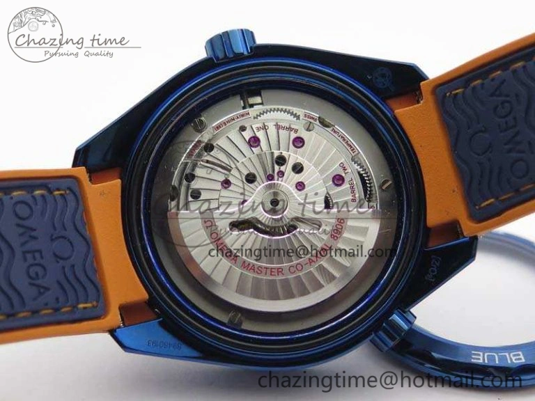 FreshLook Planet Ocean 45mm GMT Blue DLC Black OMF Best Edition Blue Dial On Blue Gummy Strap A 8123