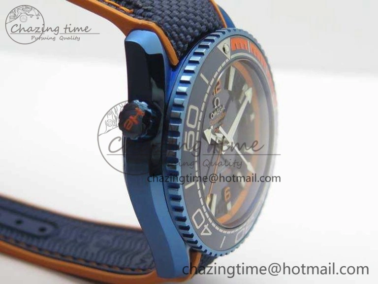 FreshLook Planet Ocean 45mm GMT Blue DLC Black OMF Best Edition Blue Dial On Blue Gummy Strap A 8123
