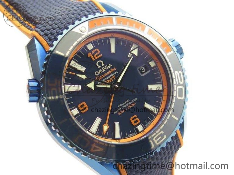 FreshLook Planet Ocean 45mm GMT Blue DLC Black OMF Best Edition Blue Dial On Blue Gummy Strap A 8123