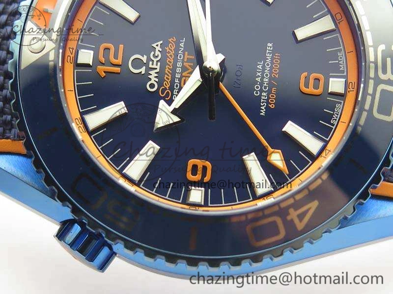 FreshLook Planet Ocean 45mm GMT Blue DLC Black OMF Best Edition Blue Dial On Blue Gummy Strap A 8123