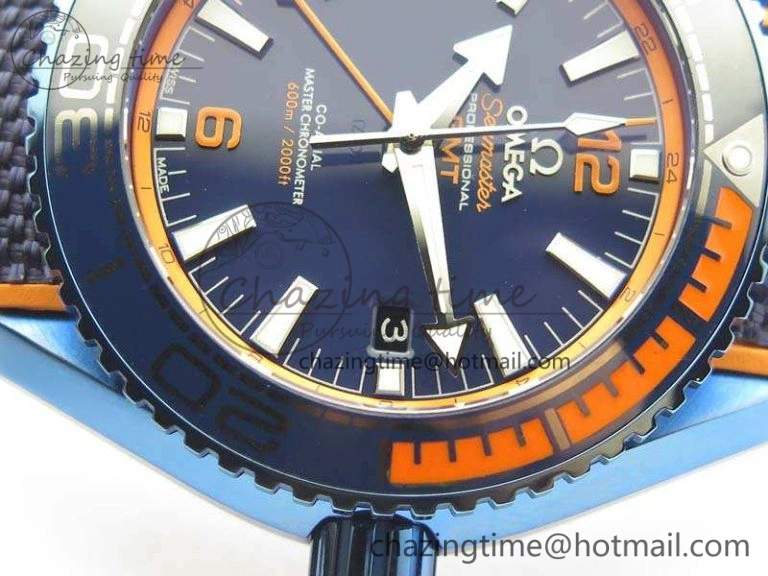 FreshLook Planet Ocean 45mm GMT Blue DLC Black OMF Best Edition Blue Dial On Blue Gummy Strap A 8123