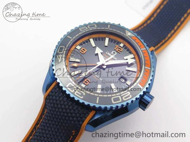 FreshLook Planet Ocean 45mm GMT Blue DLC Black OMF Best Edition Blue Dial On Blue Gummy Strap A 8123