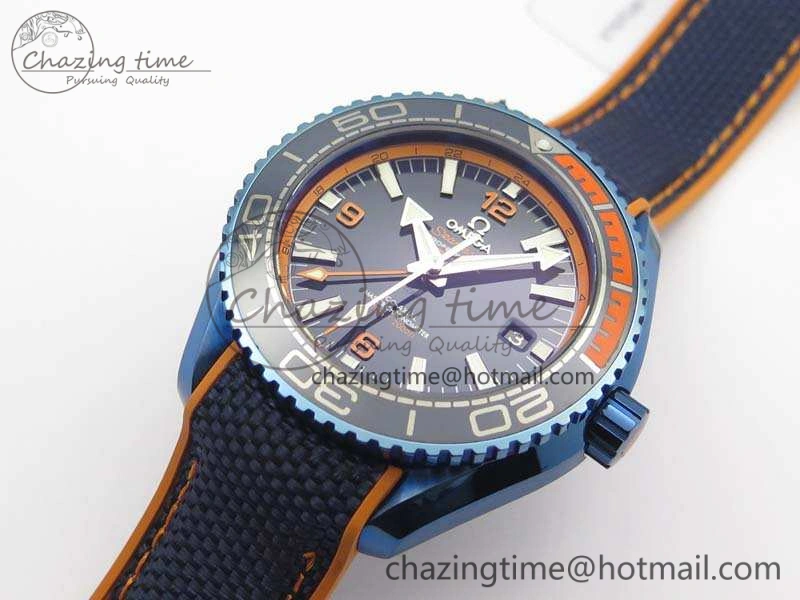 FreshLook Planet Ocean 45mm GMT Blue DLC Black OMF Best Edition Blue Dial On Blue Gummy Strap A 8123