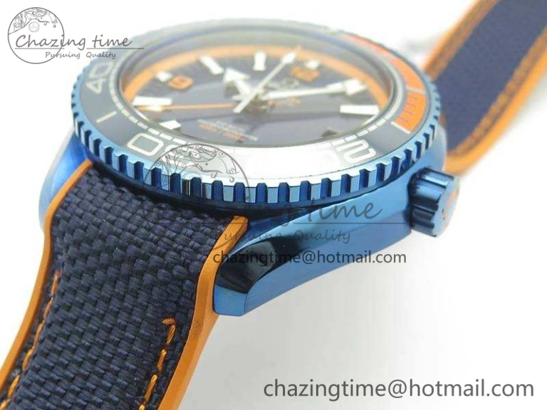FreshLook Planet Ocean 45mm GMT Blue DLC Black OMF Best Edition Blue Dial On Blue Gummy Strap A 8123