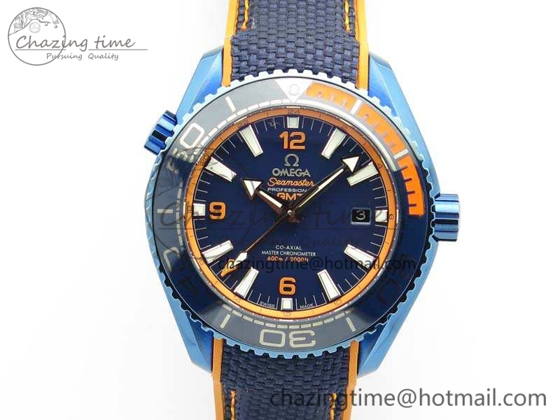 FreshLook Planet Ocean 45mm GMT Blue DLC Black OMF Best Edition Blue Dial On Blue Gummy Strap A 8123