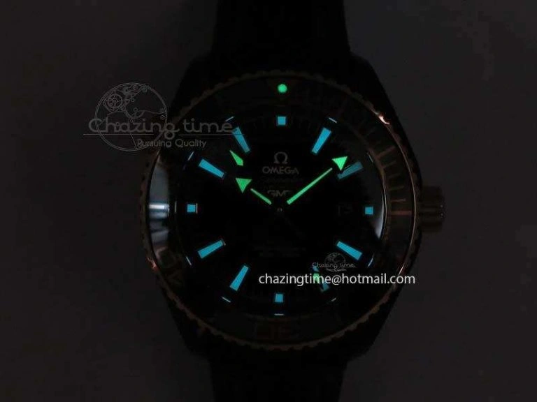 Flexible Planet Ocean 45mm GMT DLC RG JHF Best Edition Black Dial On Leather Strap A 8193