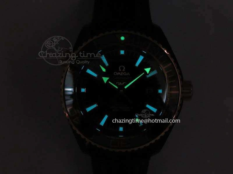 Flexible Planet Ocean 45mm GMT DLC RG JHF Best Edition Black Dial On Leather Strap A 8193
