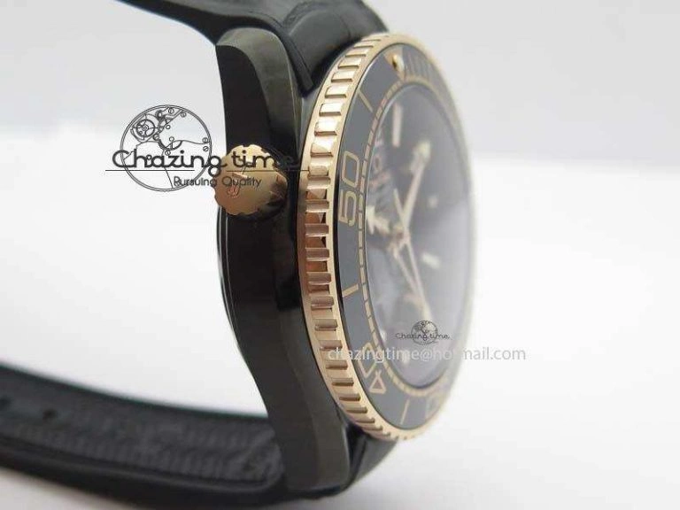 Flexible Planet Ocean 45mm GMT DLC RG JHF Best Edition Black Dial On Leather Strap A 8193