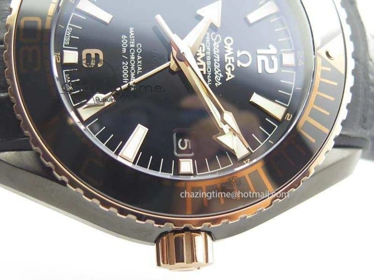 Flexible Planet Ocean 45mm GMT DLC RG JHF Best Edition Black Dial On Leather Strap A 8193