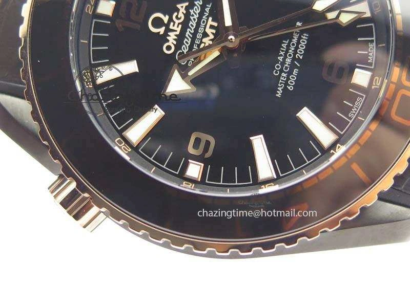 Flexible Planet Ocean 45mm GMT DLC RG JHF Best Edition Black Dial On Leather Strap A 8193