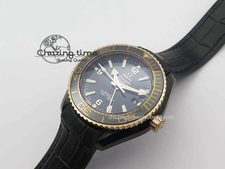 Flexible Planet Ocean 45mm GMT DLC RG JHF Best Edition Black Dial On Leather Strap A 8193