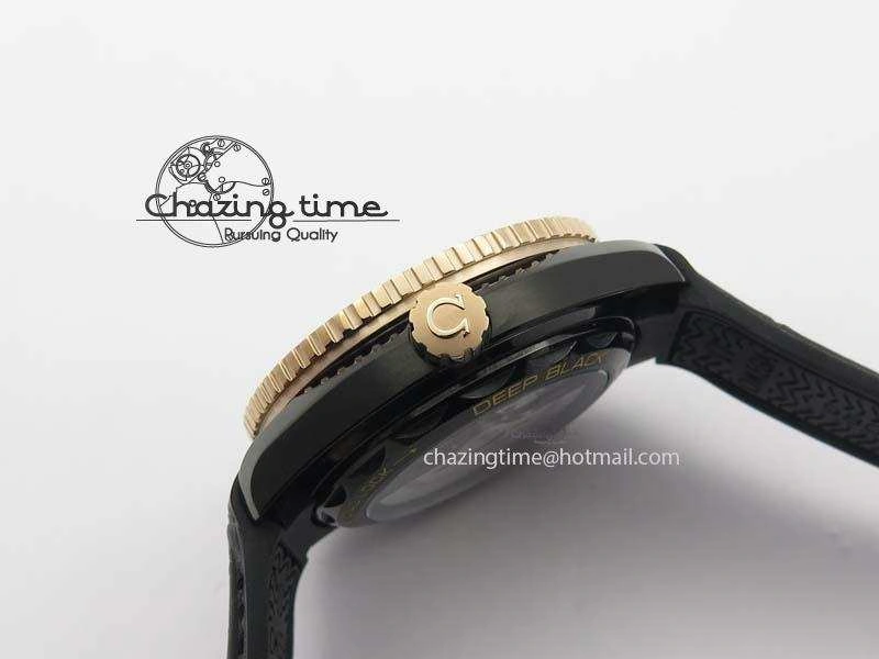 Flexible Planet Ocean 45mm GMT DLC RG JHF Best Edition Black Dial On Leather Strap A 8193