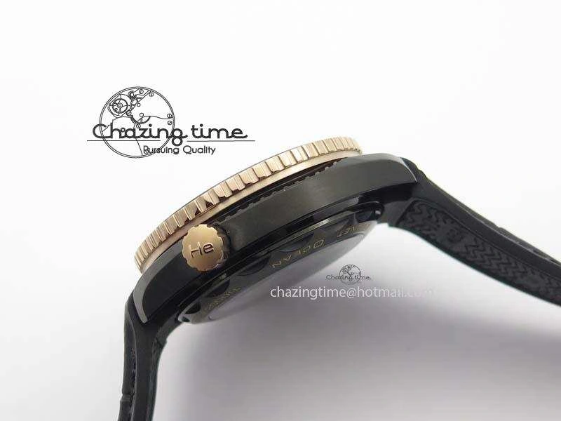 Flexible Planet Ocean 45mm GMT DLC RG JHF Best Edition Black Dial On Leather Strap A 8193