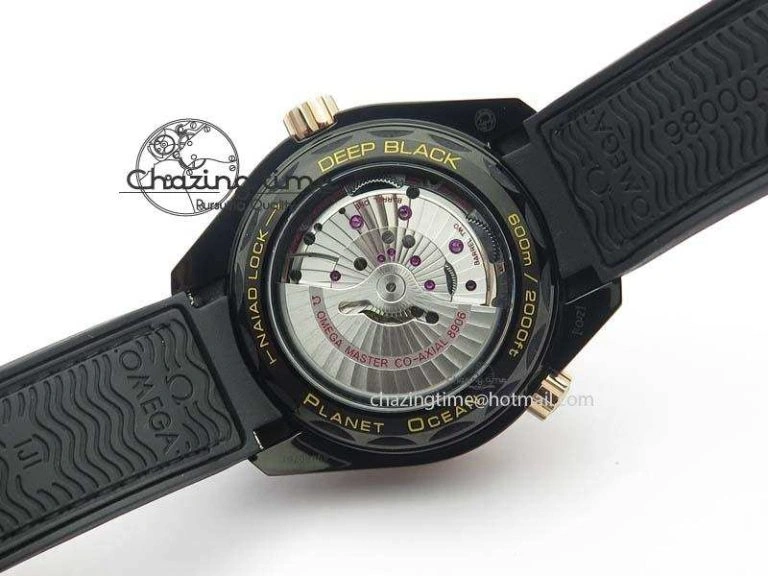 Flexible Planet Ocean 45mm GMT DLC RG JHF Best Edition Black Dial On Leather Strap A 8193