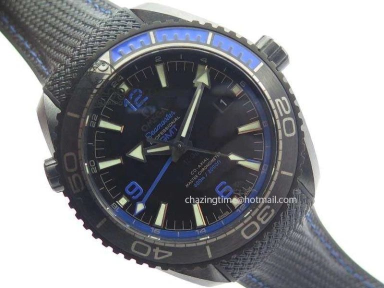 SoftTouch Planet Ocean 45mm Real Ceramic Blue BP-Maker Best Edition Black Dial On Nylon Rubber Strap A 8184