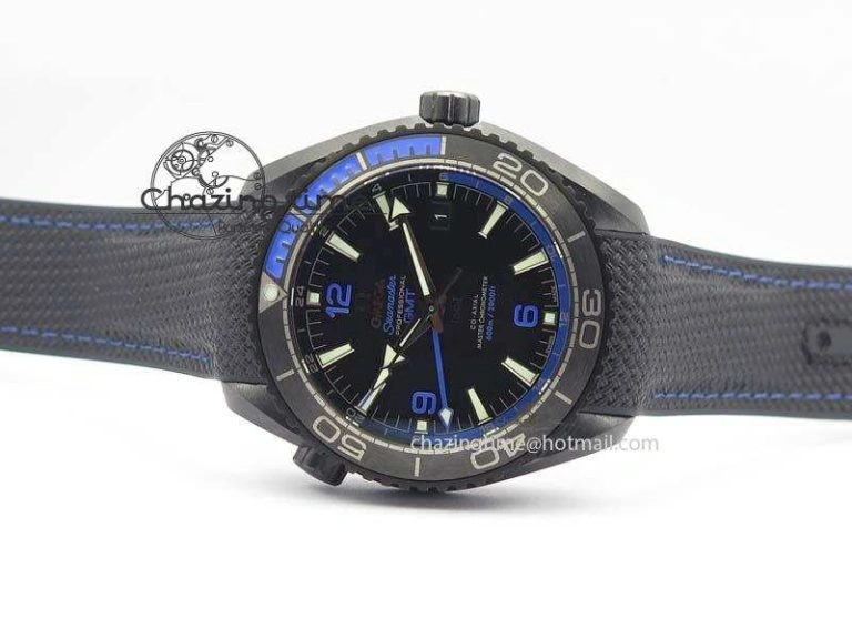 SoftTouch Planet Ocean 45mm Real Ceramic Blue BP-Maker Best Edition Black Dial On Nylon Rubber Strap A 8184