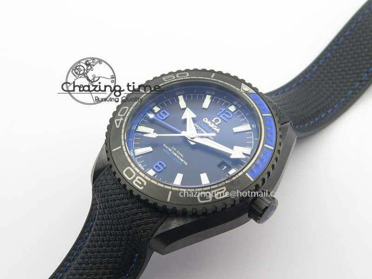SoftTouch Planet Ocean 45mm Real Ceramic Blue BP-Maker Best Edition Black Dial On Nylon Rubber Strap A 8184