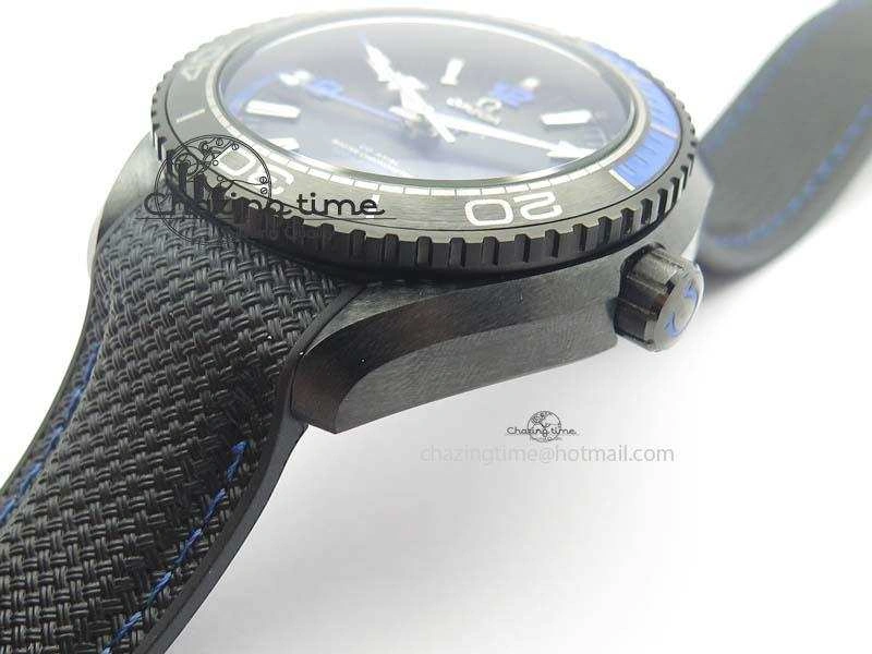 SoftTouch Planet Ocean 45mm Real Ceramic Blue BP-Maker Best Edition Black Dial On Nylon Rubber Strap A 8184