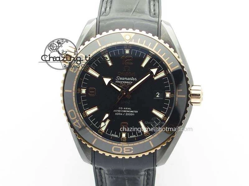 ZipUp Planet Ocean 45mm Real Ceramic RG BP Best Edition Black Dial On Leather Strap A 8181