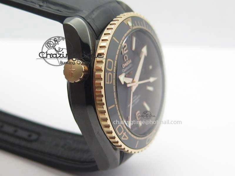 ZipUp Planet Ocean 45mm Real Ceramic RG BP Best Edition Black Dial On Leather Strap A 8181