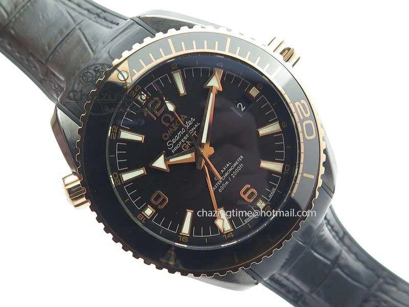 ZipUp Planet Ocean 45mm Real Ceramic RG BP Best Edition Black Dial On Leather Strap A 8181
