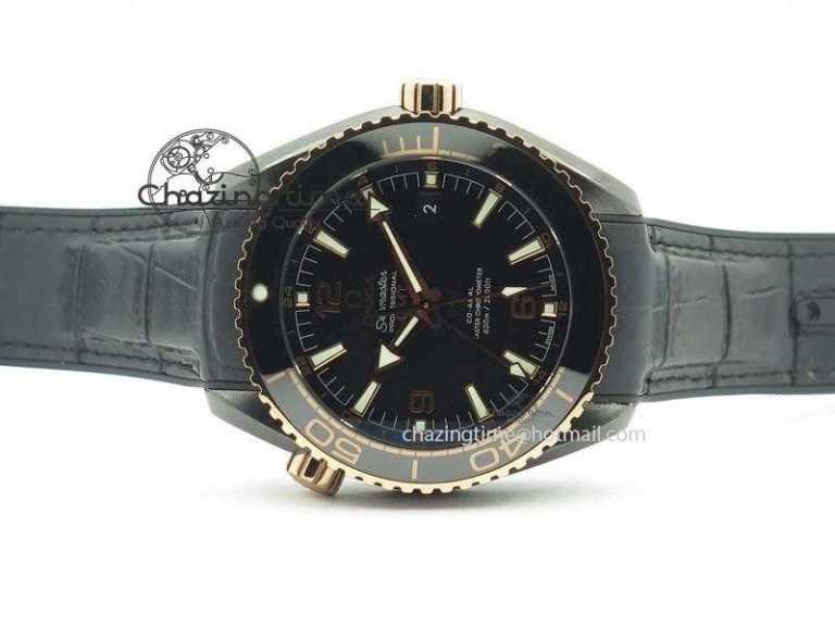 ZipUp Planet Ocean 45mm Real Ceramic RG BP Best Edition Black Dial On Leather Strap A 8181