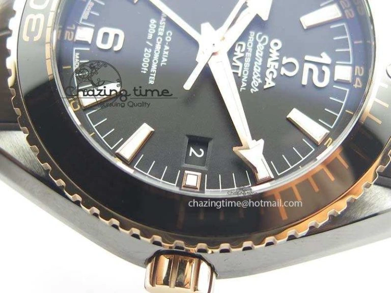 ZipUp Planet Ocean 45mm Real Ceramic RG BP Best Edition Black Dial On Leather Strap A 8181