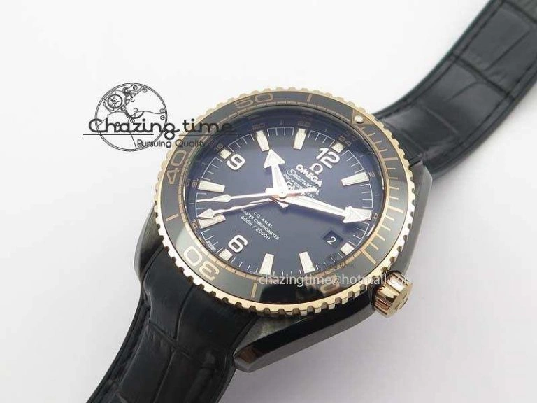 ZipUp Planet Ocean 45mm Real Ceramic RG BP Best Edition Black Dial On Leather Strap A 8181