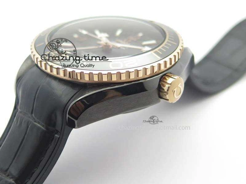 ZipUp Planet Ocean 45mm Real Ceramic RG BP Best Edition Black Dial On Leather Strap A 8181