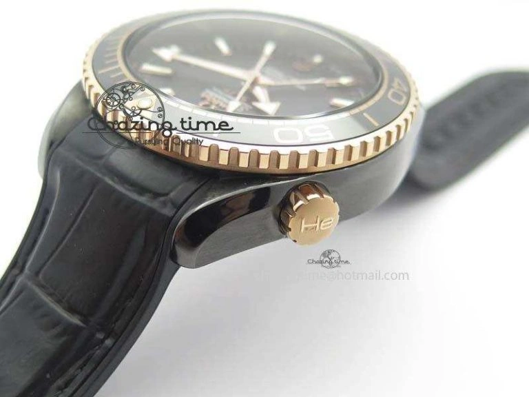 ZipUp Planet Ocean 45mm Real Ceramic RG BP Best Edition Black Dial On Leather Strap A 8181