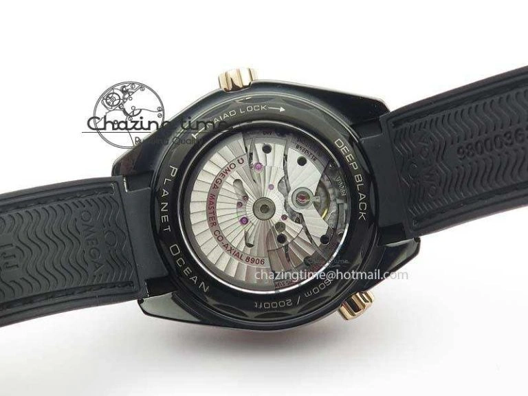 ZipUp Planet Ocean 45mm Real Ceramic RG BP Best Edition Black Dial On Leather Strap A 8181