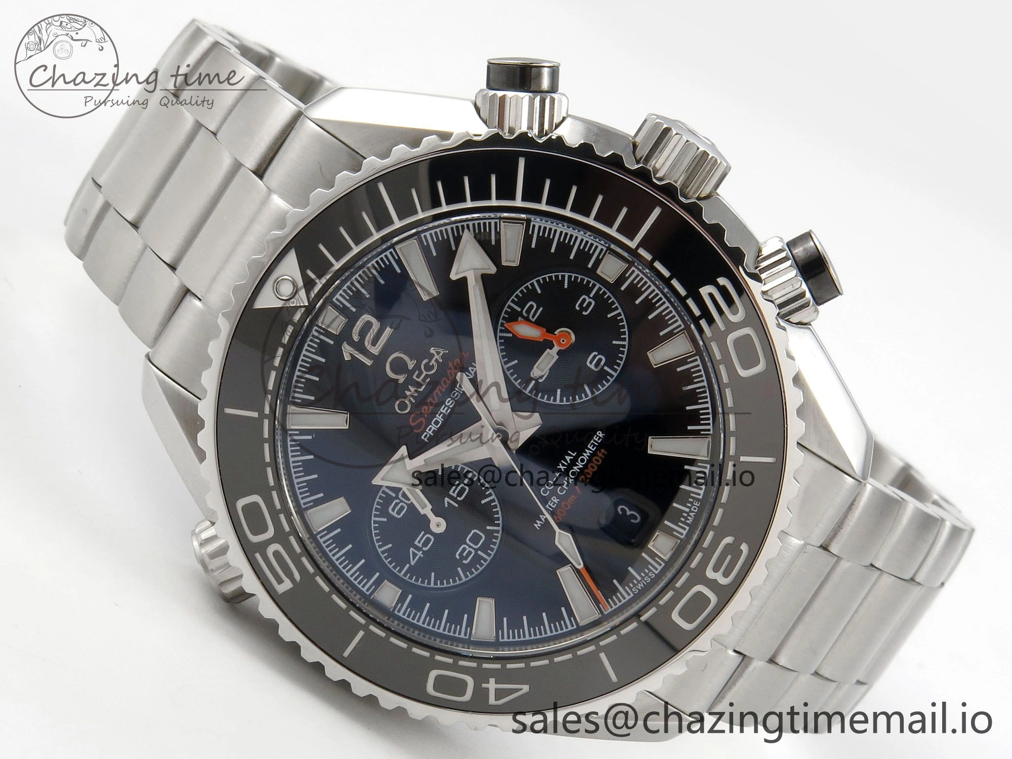 Premium Planet Ocean 600M Chrono SS VRF 1:1 Best Edition Black Bezel Black Dial on SS Bracelet A 7651