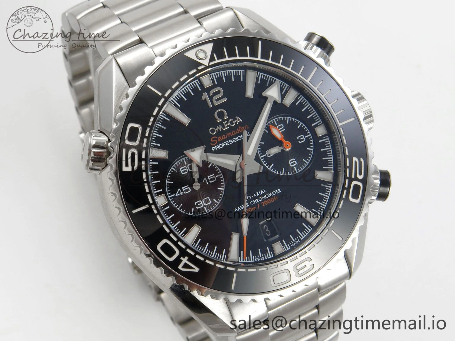 Premium Planet Ocean 600M Chrono SS VRF 1:1 Best Edition Black Bezel Black Dial on SS Bracelet A 7651