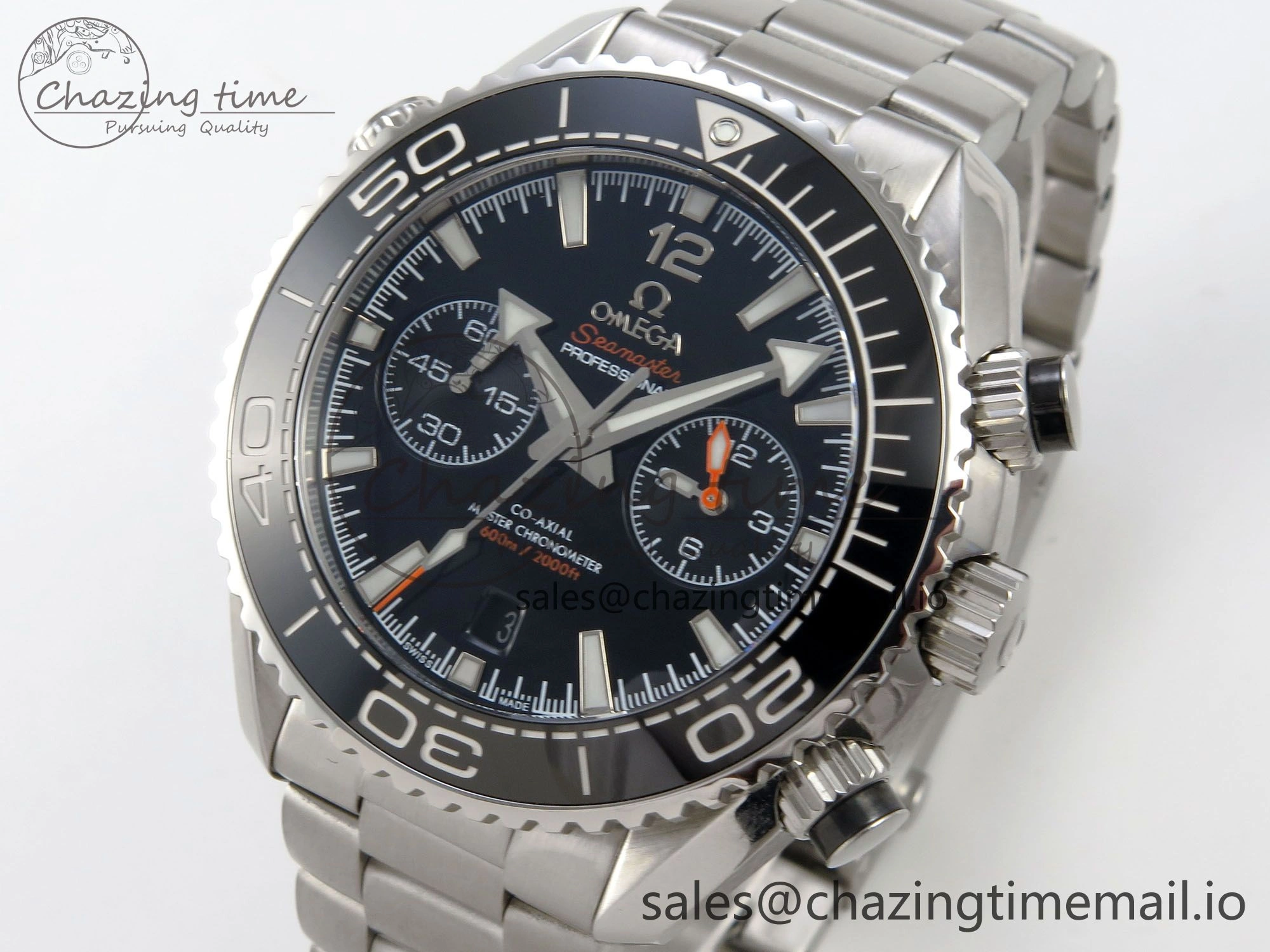 Premium Planet Ocean 600M Chrono SS VRF 1:1 Best Edition Black Bezel Black Dial on SS Bracelet A 7651
